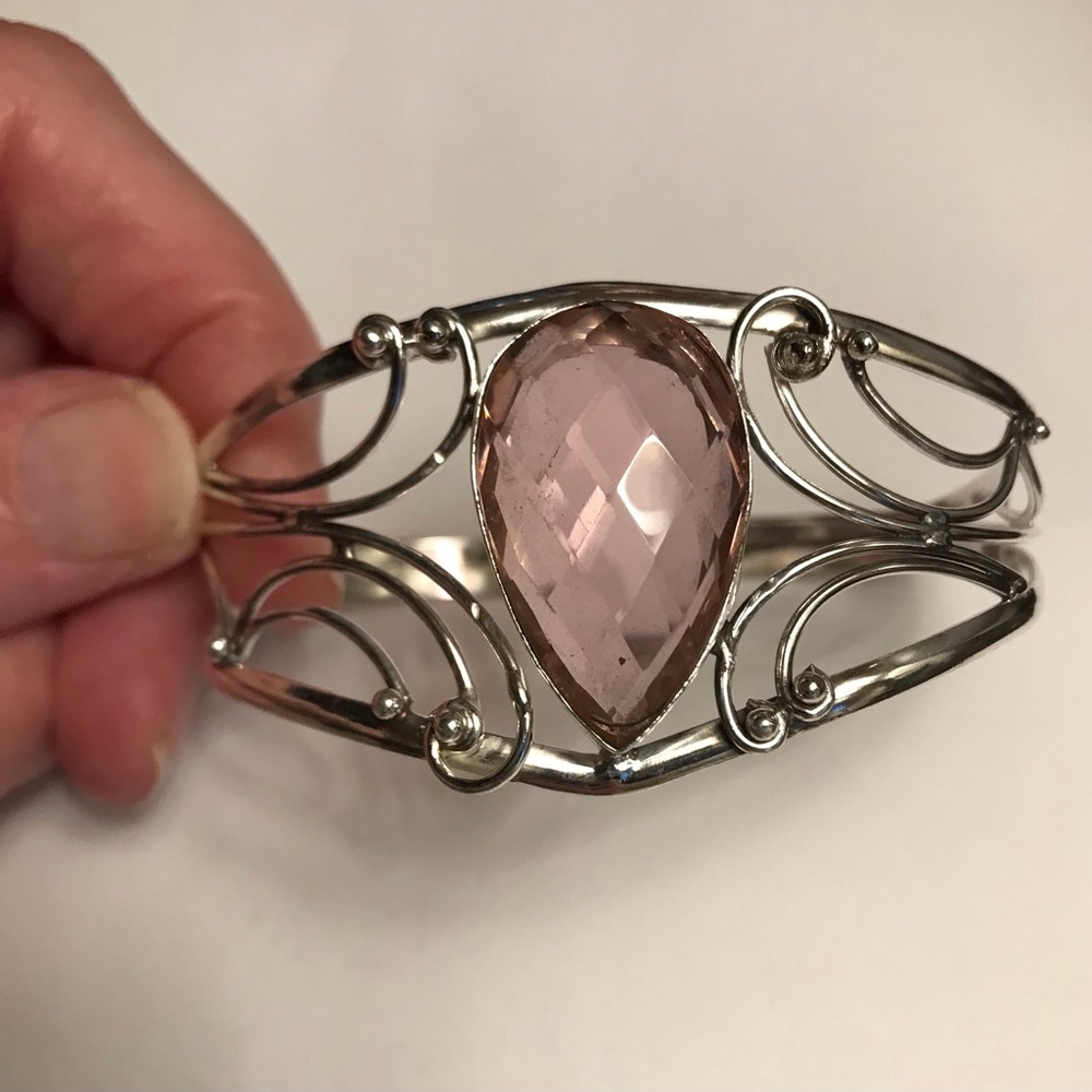 Kunzite Stamped 925 Sterling Silver Cuff Bracelet